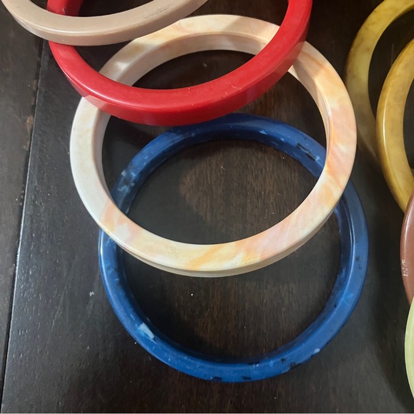 Lot of 8 Vintage Thermoplastic & Bakelite Bangles Marbled, End of Day, Slice Cut - Picture 6 of 13